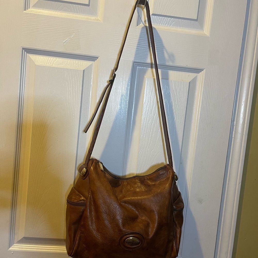 Gianni Conti Brown Leather medium Shoulder Bag with gold tone hardwares - Picture 2 of 16